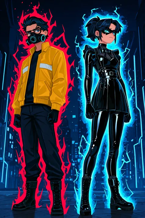 B3NS4DFL3CK

New York City
Streets
Night Time

1boy, glasses, hazel-green eyes, black short hair, yellow utility jacket, black jeans, black combat boots, piercing gaze, half face respirator, heroic pose, red lightning aura, serious eyes

1girl, dark blue /...