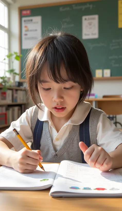 elementary school student、10th Generation、Study、Looks fun、Japanese、Serious child、A lively child.