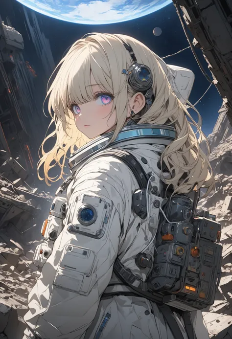 (masterpiece,Highest Quality,ultra detail,超high definition,detailed background),((flat color)),((colorful)),(1girl),watch the viewers,solo,cowboy shot、The Forgotten Star、planet、Daytime、The star where humanity disappeared、Apocalypse Hotel、The Forgotten Eart...