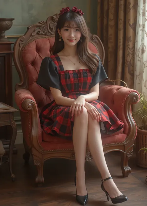 cuteloli,((最High Quality、masterpiece、high sensitivity、high definition、detailed instructions、delicate face、Ｆvalue：6.0)),((slender and cute Japanese woman、16 years old)),Advanced Digital Art、beautiful girl with a smirking face、Smile Yan、Black and Red Maid Dr...