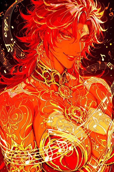 magical tattoo with sparkling musical notes all over the body