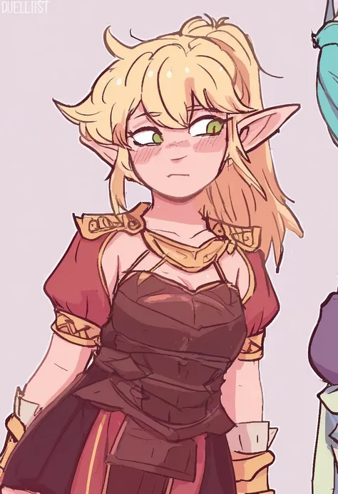 an Elven swordswoman who's also the runaway princess of the elf kingdom. very elegant and refined, D&D adventurer, elf ears, duelist