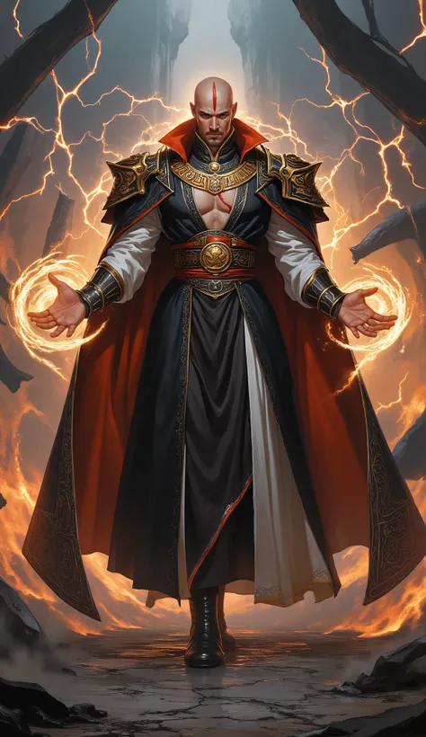 masterpiece, best quality, beautiful and mature anime illustration art, fantasy wuxia style, dynamic angle, cinematic lighting, full of power.
A bald man with a red tattoo extending from his head down his face. His eyes are deep and wise, as if they can se...