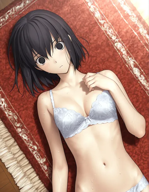 (sunlight) ,(),, from above,(), (dutch angle), pale skin, (on back, on carpet), upper body,
...