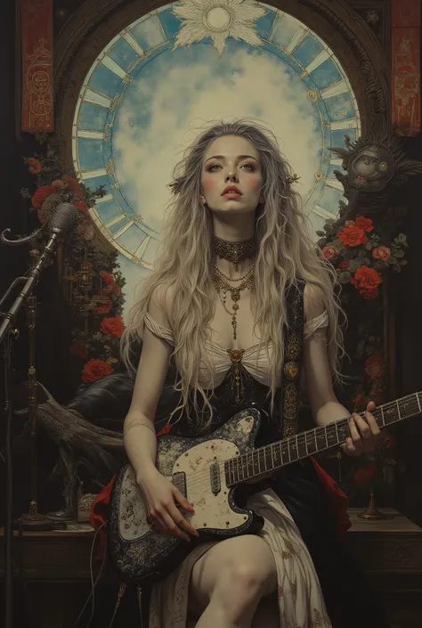 anatomically accurate,(( Bartolomé Murillo)) ((Cyberpunk's)), unique , Recording in a music studio , blonde long, ((Bartolome Esteban Murillo Style)), darkness,SF, ((Highest Quality, masterpiece)), (More Rights , 高details), 8,000,Canvas Oil Painting Her ...