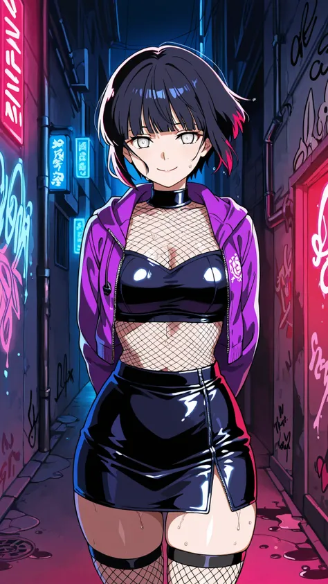 BREAK (masterpiece:1.2), best quality, high resolution, unity 8k wallpaper, (illustration:0.8),highly detailed realistic anime background, narrow urban alley at night, wet reflective asphalt, graffiti-covered concrete wall with colorful neon highlights, gl...