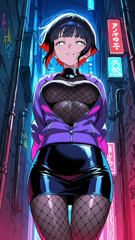 BREAK (masterpiece:1.2), best quality, high resolution, unity 8k wallpaper, (illustration:0.8),highly detailed realistic anime background, narrow urban alley at night, wet reflective asphalt, graffiti-covered concrete wall with colorful neon highlights, gl...