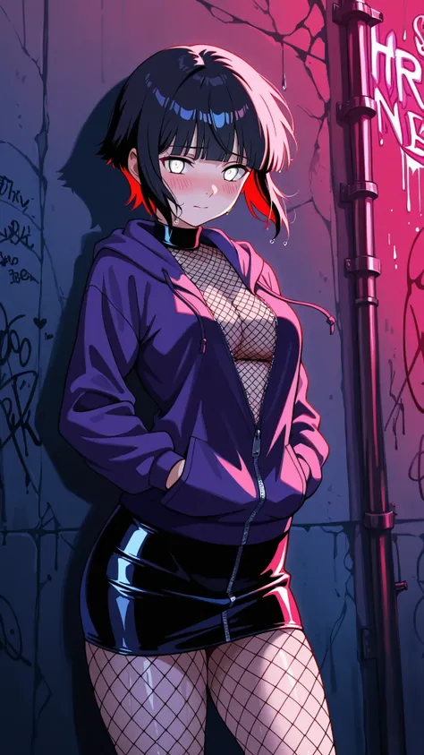 BREAK (masterpiece:1.2), best quality, high resolution, unity 8k wallpaper, (illustration:0.8),highly detailed realistic anime background, narrow urban alley at night, wet reflective asphalt, graffiti-covered concrete wall with colorful neon highlights, gl...