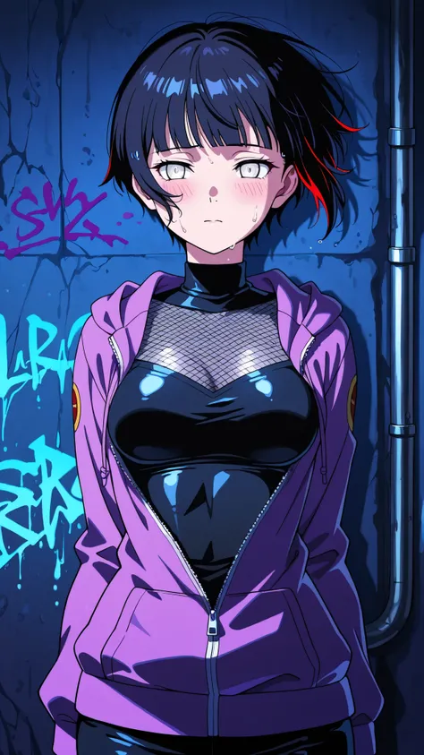 BREAK (masterpiece:1.2), best quality, high resolution, unity 8k wallpaper, (illustration:0.8),highly detailed realistic anime background, narrow urban alley at night, wet reflective asphalt, graffiti-covered concrete wall with colorful neon highlights, gl...