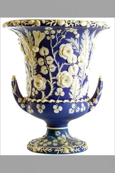 Blue vase, wool carpets, with voluminous yellowish flowers, illuminated from the side, with well-placed prices.