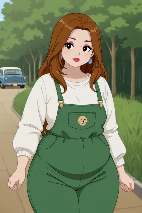 Debra, small breasts. Pale red lipstick, brown hair, black eyes, pale red makeup, long hair, thick hips, chubby, overweight, chubby, fat, mature woman..|  1950s movie. In the 1950s, a young girl wearing a fitted white sweater gently strokes the soft fur of...