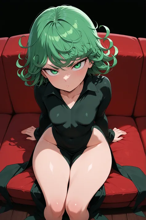 masterpiece, best quality, amazing quality, very aesthetic, absurdres, newest, simple black background, 8k, nsfw,
1girl, zzTatsumaki, petite, green eyes, green hair, (one-punch man), short hair, curly hair, mature female, solo, perfect face, round face, lo...