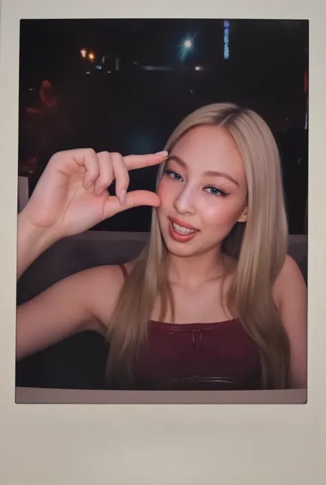 amature photo, A beautiful young girl laughing. realistic,sphf1ngers, sph, beautiful hand, 5 finger, looking at viewer,indoors, sitting, sweat, laughing woman, night club, party, bar, polaroid photo, five fingers, perfect hands