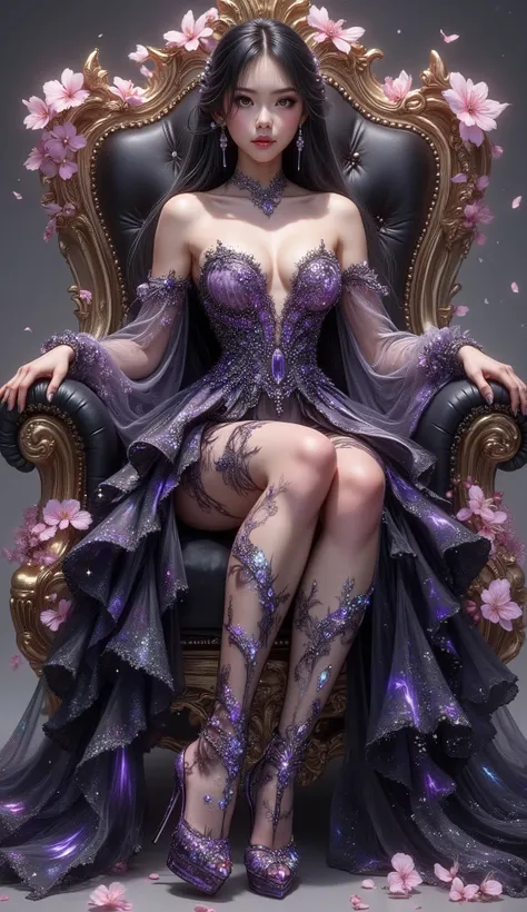 Taken from below, 4K, hyper-detail, hyper-texture of clothing, a 17-year-old young Asian girl with a cute face with a sweet appearance and white skin, a tall body, a slim and small belly, a wide waist, a shiny body, a shiny costume, long and sexy muscular ...