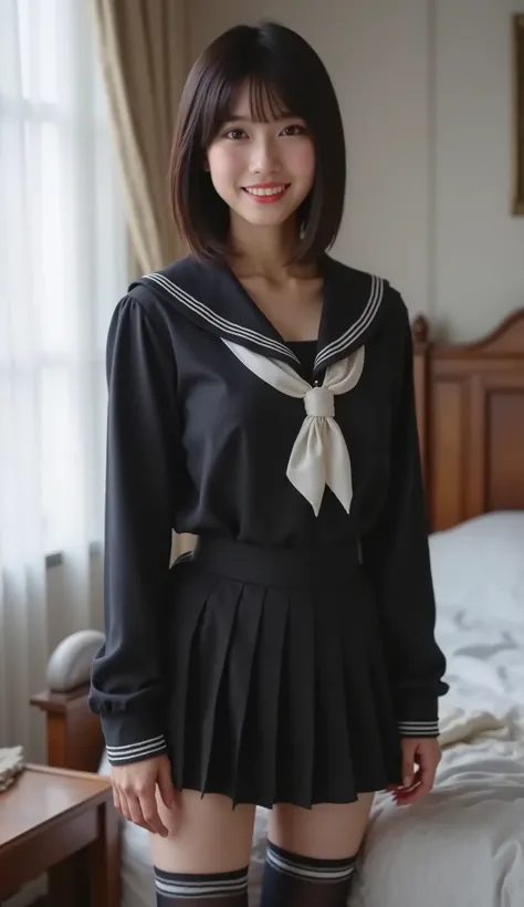 hyperrealistic、Yan、リアルなYan、Realistic、from the tip of my head、down to the toes、Full shot 、beautiful若い女性の全身描写、(Highest Quality、4K、high image quality)、Detailed、beautifulYan、Super Real、Realistic、gigantic breasted、beautiful、日本人女子高校生のGirl、Bedroom、By the bedside、...