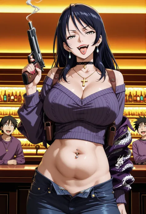 masterpiece, best quality, amazing quality,,  yuri kotobiki, long hair, black hair, grey eyes, mature female, , anime screencap, off shoulder, sweater, purple sweater, skirt, white skirt,,  nail polish, ear piercing, long hair, , lipstick,Hot girl, baddie,...