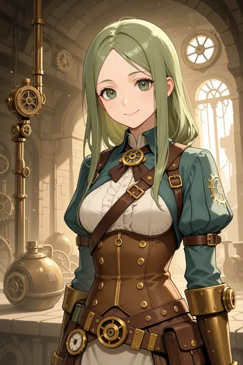 Ash Green Hair,steampunk,The Alchemist of the Underground Ruins,viewers,smile full of themselves