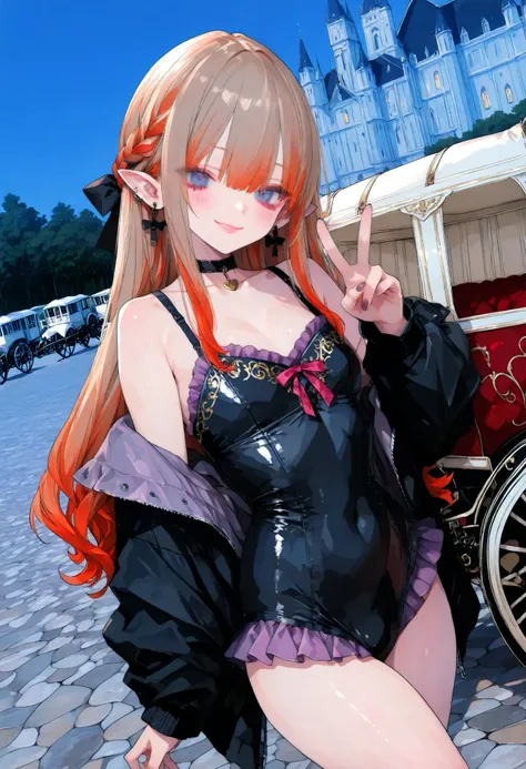 brown hair,shortcuts,unkempt hair,Short braided hair,Neat,スレンダー美people,correct attitude,small breasted,beautiful legs,The enchanting gray-blue eyes are shining like stars,Saggy Eyes,bright color,beautiful eyes,A delicate smile,cowboy shot、gothic parade、(((...