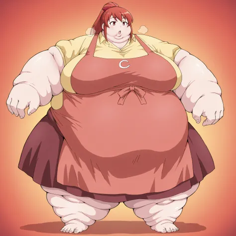 mikaisksmpn, red eyes,
 addmicrodetails, fat, chubby, obese, fat neck, multiple chins, big breasts open mouth, out of breath, Larger female, full body shot, only head, large head, oversized limbs, large hands, large feet, oversized feet, oversized fingers,...