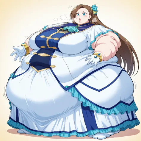 <lora:catarina-claes-s2-ponyxl-lora-nochekaiser:1>, catarina claes, long hair, bangs, brown hair, blue eyes, asymmetrical bangs,
hair ornament, gloves, dress, bow, jewelry, jacket, short sleeves, hair bow, earrings, white gloves, bracelet, ascot, blue dres...