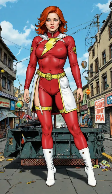 red-haired beauty, Russian comic book character named "Fanfuria", alcoholic busboy, turns into a super-fast, the motto of life "One leg here, the other one over there", easy virtue girl, is an easy reminder of the Tekken, Super heroine costume, Russian ghe...