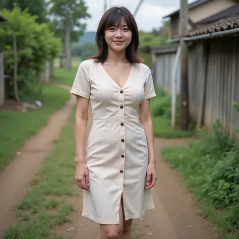 『A Japanese woman:1.3』『raw photo:1.3』Highest Quality:1.2、normal woman who isn't beautiful、Country-smelling 、(Saggy Chest、narrow waist:1.2))、((35 year old woman))、not wearing makeup『smiling:1.2』、(((anatomically correct、perfect anatomy、anatomically correct指の...