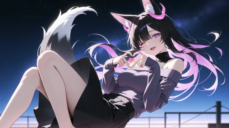 score_9, score_8_up, score_7_up, masterpiece, best quality, detailed face, 1 girl, solo, beautiful, slender body, mature, light makeup, adorable, sharp eyes, open mouth, gentle smile, left eye closed, 4-finger heart hands, heart hands,
Long hair, black hai...