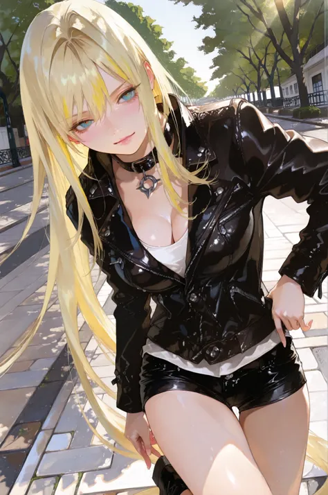 (masterpiece:1.5, ultra-detailed, in the style of Oh! Great, sharp and bold line art, expressive inking, semi-realistic anatomy, cinematic dutch angle composition, dynamic perspective, blonde-haired girl with long flowing hair,large expressive eyes, wearin...