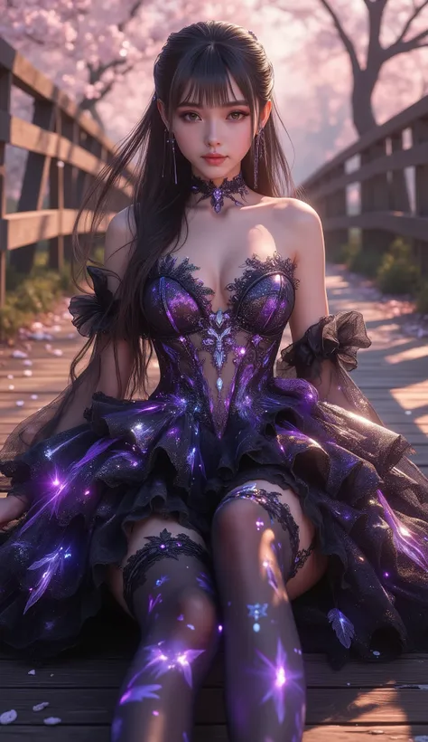 Taken from below, 4K, hyper-detail, hyper-texture of clothing, a 17-year-old young Asian girl with a cute face with a sweet appearance and white skin, a tall body, a slim and small belly, a wide waist, a shiny body, a shiny costume, long and sexy muscular ...