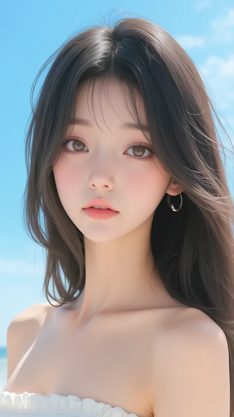 (masterpiece), (top class), (highly detailed), (illustration), (1girl), looking at the viewer, (interview), beautiful detailed eyes, delicate and beautiful face, floating, (high saturation), (shining), blue sky, bright and beautiful face, the skin is young...
