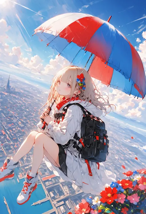 Parachute Day、Vast sky and colorful umbrella flowers、a moment of suspense between free fall and graceful landing