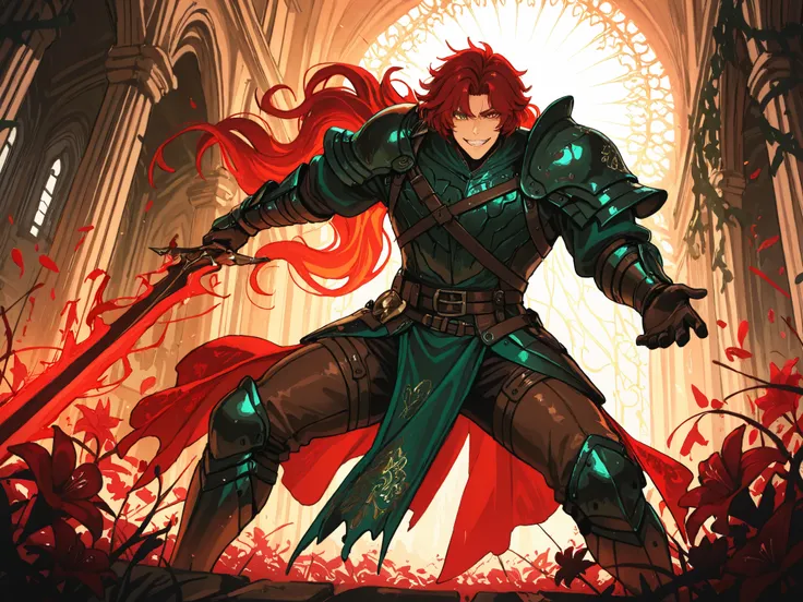 (Masterpiece, best quality, detailed anime illustration), cinematic, dynamic action, Renaissance Italy aesthetic. Fiore dei Liberi, the Flower of Battle. A robust, energetic man in his 50s with a confident grin and fierce eyes. Muscular build. He dynamical...