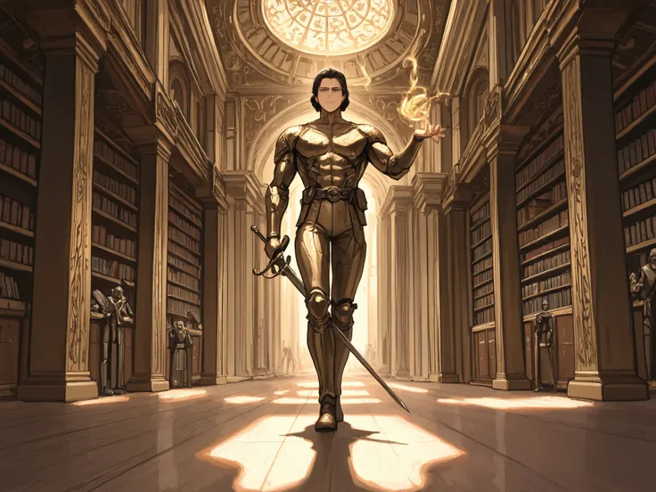 (Masterpiece, best quality, detailed anime illustration), cinematic, atmospheric, Renaissance setting. Pietro Monte, the Universal Soldier-Scholar. A powerfully built, athletic man in his 40s-50s with a thoughtful, stern face and a calm, analytical gaze. H...