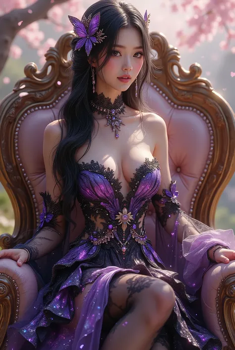 4K, hyper-detail, hyper-texture of clothing, a 17-year-old young Asian girl with a cute face with a sweet appearance and white skin, a tall body, a slim and small belly, a wide waist, a shiny body, a shiny costume, long and sexy muscular legs, and giant br...