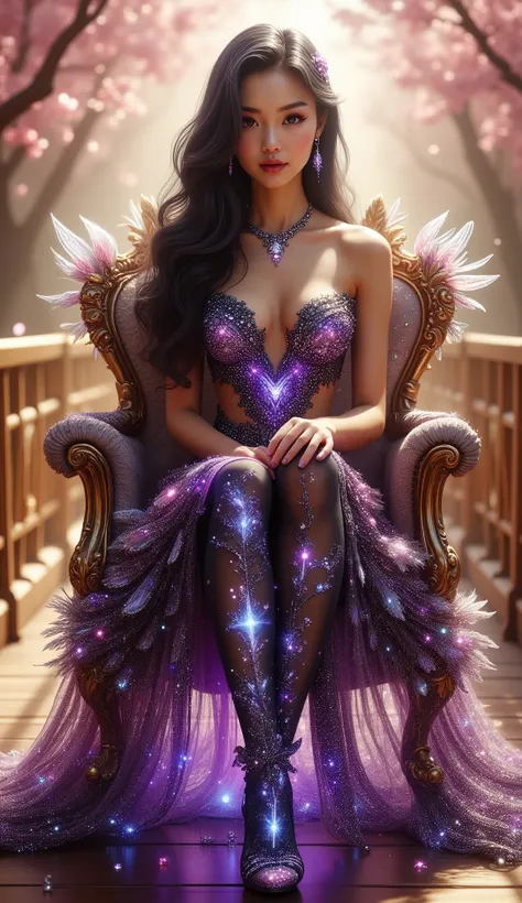 Shot on below, 4K, hyper-detail, hyper-texture of clothing, a 17-year-old young Asian girl with a cute face with a sweet appearance and white skin, a tall body, a slim and small belly, a wide waist, a shiny body, a shiny costume, long and sexy muscular leg...