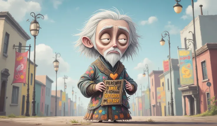 qualidade superior, obra-prima, detalhado, Prophet Kindness in a chibi cartoon version, super deformed proportions with a large head and small body, huge, shiny eyes, stylized white beard in the shape of a heart, shoulder-length white hair, rectangular ban...