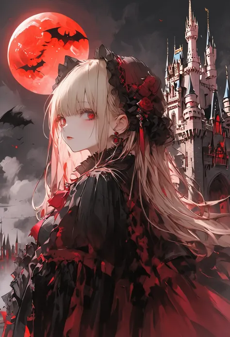 a timid elite vampire 、Ancestor Dracula、has the ability to destroy the world、but use abilities carefully、bright red moon、 Cinderella Castle 、Abilities Destroyed Castle、Broken Tower、
He has top class abilities but is timid