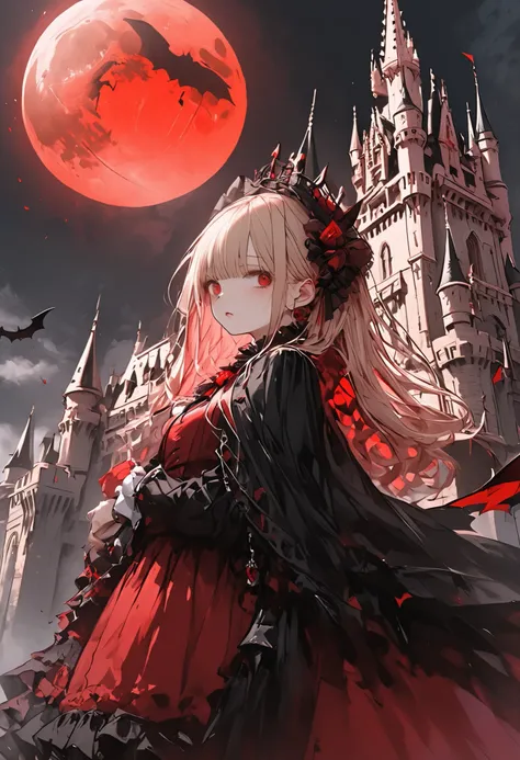 a timid elite vampire 、Ancestor Dracula、has the ability to destroy the world、but use abilities carefully、bright red moon、 Cinderella Castle 、Abilities Destroyed Castle、Broken Tower、
He has top class abilities but is timid