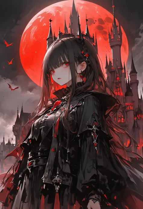 a timid elite vampire 、Ancestor Dracula、has the ability to destroy the world、but use abilities carefully、bright red moon、 Cinderella Castle 、Abilities Destroyed Castle、Broken Tower、
He has top class abilities but is timid