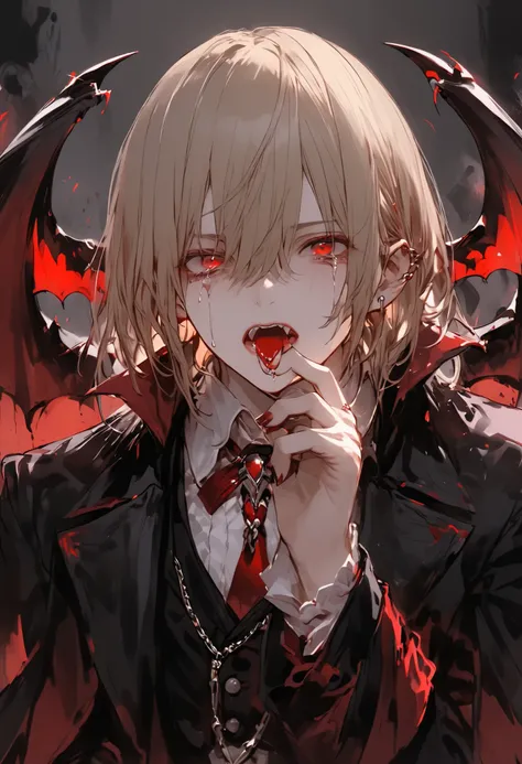a timid elite vampire 、Ancestor Dracula、has the ability to destroy the world、but use abilities carefully、tears、cowboy shot、
He has top class abilities but is timid