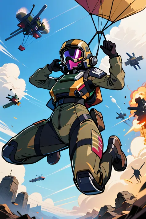 parachutesky, Helldivers parachuting down into a warzone