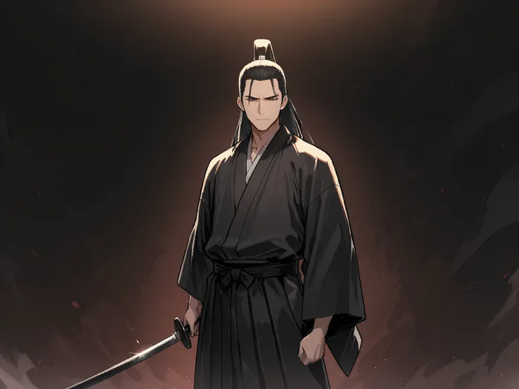 (Masterpiece, best quality, detailed anime illustration), cinematic, medium shot, focus on character. Sasaki Kojirō, the Swallow Swordsman. A tall, handsome Japanese samurai in his late 20s with a sharp, confident, and arrogant expression, looking directly...