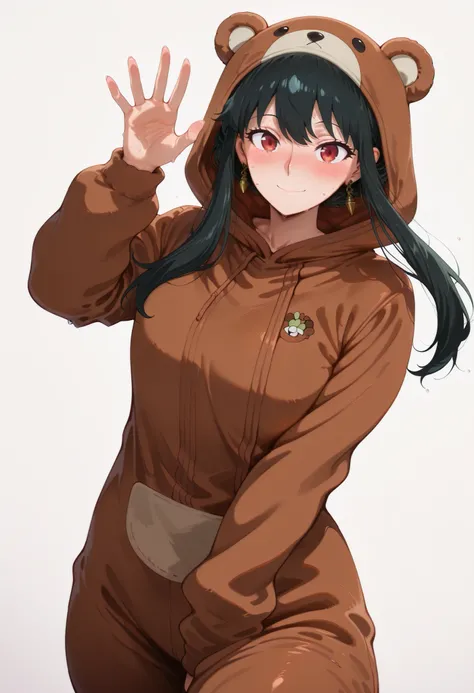 score_9, score_8_up, score_7_up, score_6_up, score_5_up, score_4_up, masterpiece, high quality, yor briar, black hair, red eyes, earrings,, long hair, sidelocks, medium breasts, shiny skin, shiny hair, shiny body, clear body, medium breasts, nose blush, sw...