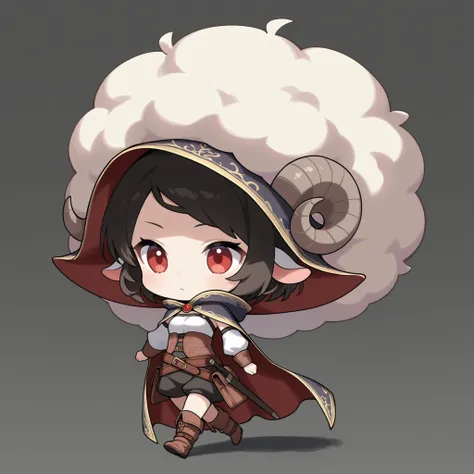 deformed、cute、solo, Only sheep、Sheep only、Sheep man、Red Eyes、2-speed walking sheep、top and bottom fantasy clothes、wrap the body in a cloak、Big hat on head、