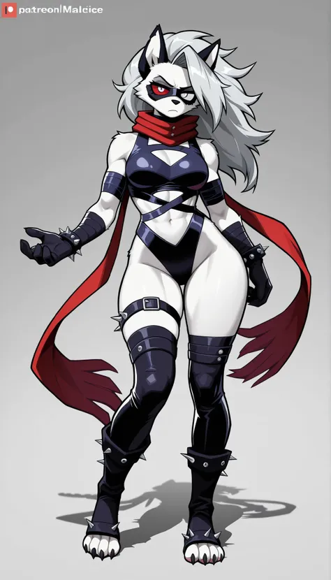 ((Highest Quality)), ((Simple Light Grey Background)), (My Hero Academia style), 1female, female, (Loona), (Malice), Marvel Rivals, Helluva Boss, furry female, anthro, (masterpiece), (high resolution), solo, full body standing, mature woman, mature Female,...