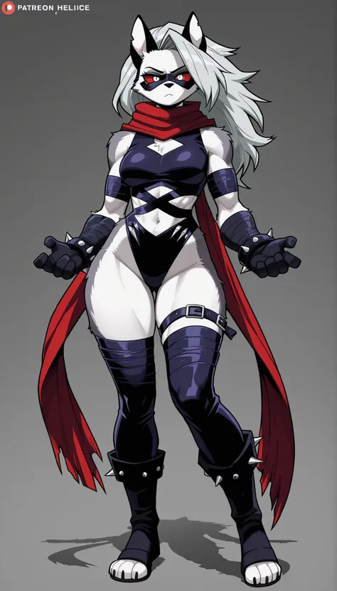 ((Highest Quality)), ((Simple Light Grey Background)), (My Hero Academia style), 1female, female, (Loona), (Malice), Marvel Rivals, Helluva Boss, furry female, anthro, (masterpiece), (high resolution), solo, full body standing, mature woman, mature Female,...