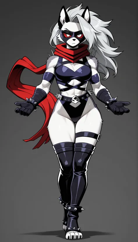 ((Highest Quality)), ((Simple Light Grey Background)), (My Hero Academia style), 1female, female, (Loona), (Malice), Marvel Rivals, Helluva Boss, furry female, anthro, (masterpiece), (high resolution), solo, full body standing, mature woman, mature Female,...