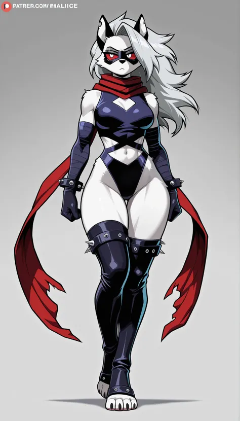((Highest Quality)), ((Simple Light Grey Background)), (My Hero Academia style), 1female, female, (Loona), (Malice), Marvel Rivals, Helluva Boss, furry female, anthro, (masterpiece), (high resolution), solo, full body standing, mature woman, mature Female,...