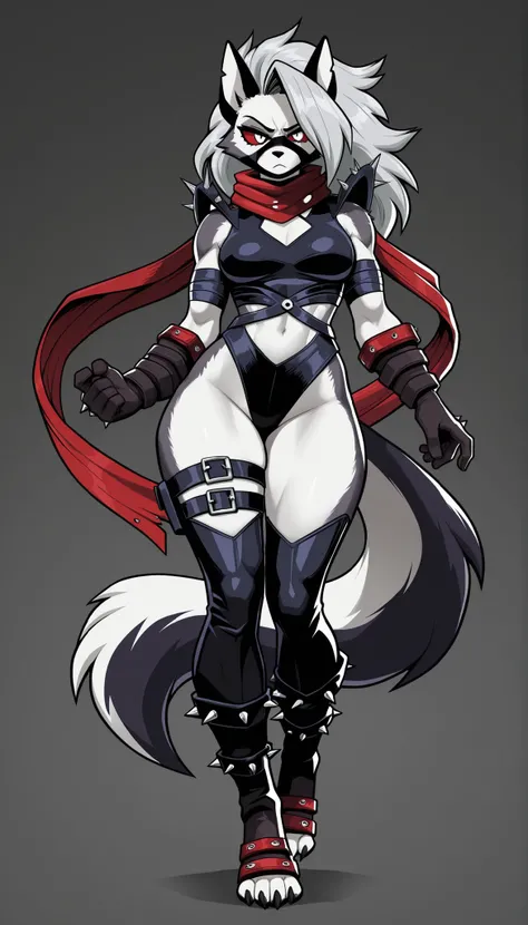 ((Highest Quality)), ((Simple Light Grey Background)), (My Hero Academia style), 1female, female, (Loona), (Malice), Marvel Rivals, Helluva Boss, furry female, anthro, (masterpiece), (high resolution), solo, full body standing, mature woman, mature Female,...