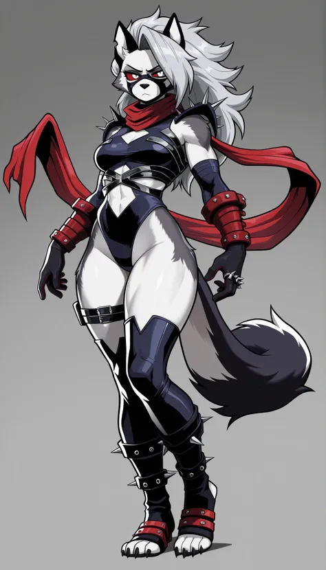 ((Highest Quality)), ((Simple Light Grey Background)), (My Hero Academia style), 1female, female, (Loona), (Malice), Marvel Rivals, Helluva Boss, furry female, anthro, (masterpiece), (high resolution), solo, full body standing, mature woman, mature Female,...